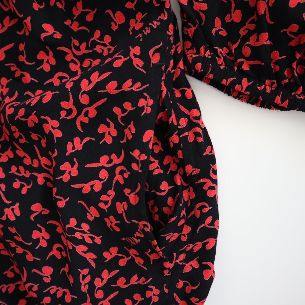 Ganni Red and Black Floral Midi Dress - Picture 7 of 12